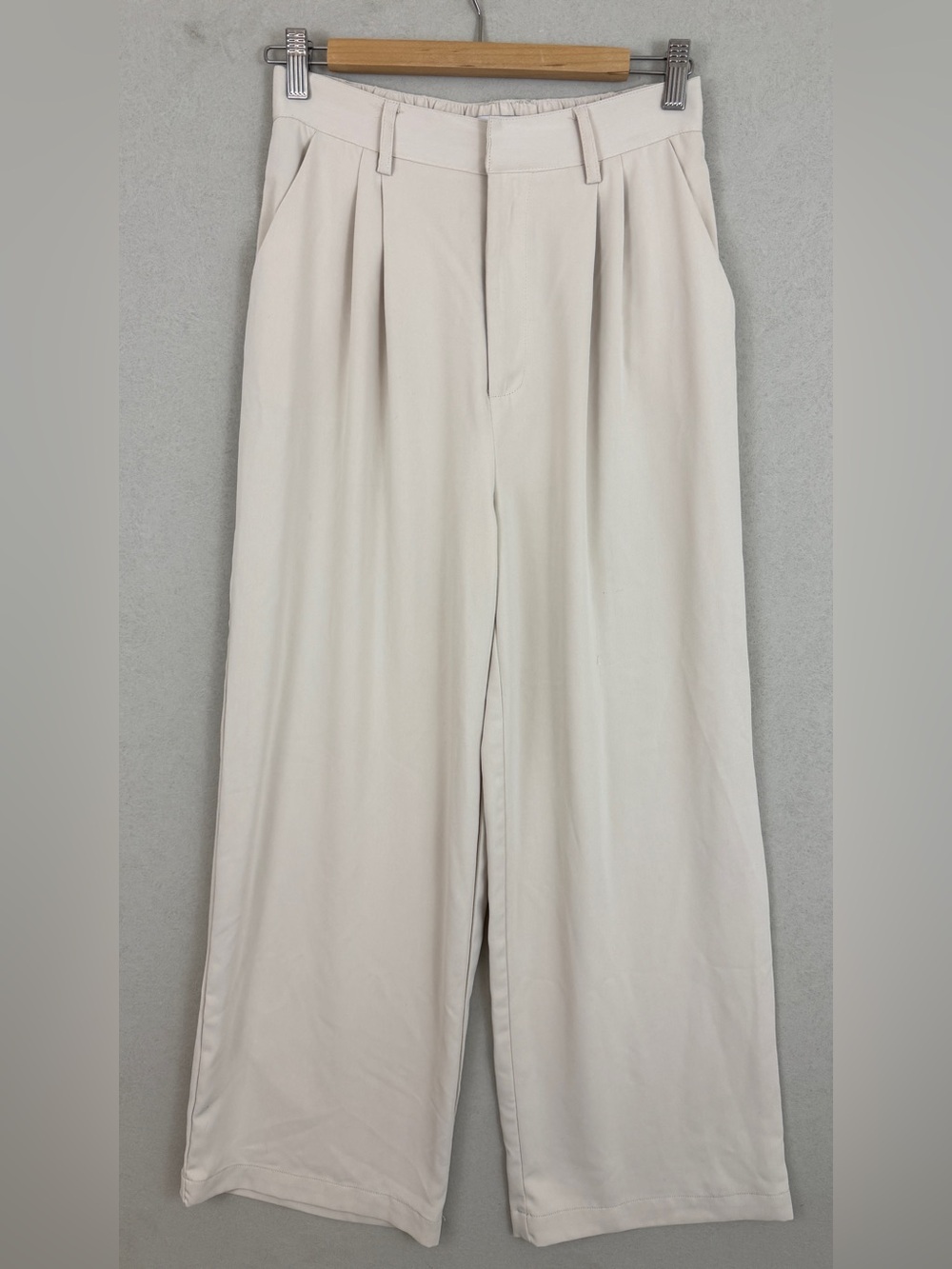 High-Waist Wide Leg Trousers in Light Beige